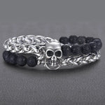 Bracelet viking skull biker sur find gris mettant en relief ses perles de lave