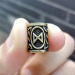 bague de barbe rune Dagaz et noeuds vikings couleur bronze