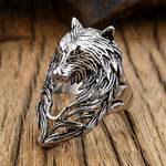 Loup fenrir bague viking argentée de côté