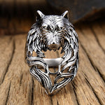 Loup fenrir bague viking argentée