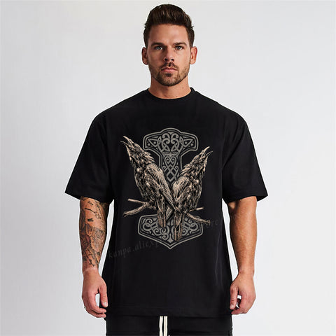 T-shirt viking marteau de thor corbeaux d'odin