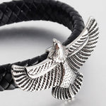 Bracelet aigle viking en cuir et acier inoxydabler Fermeture magnétique  zoom sur l'aigle et lanière de cuir