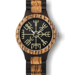 Montre viking en bois symbole vegvisir