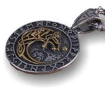 Pendentif viking tête de loup or et runes