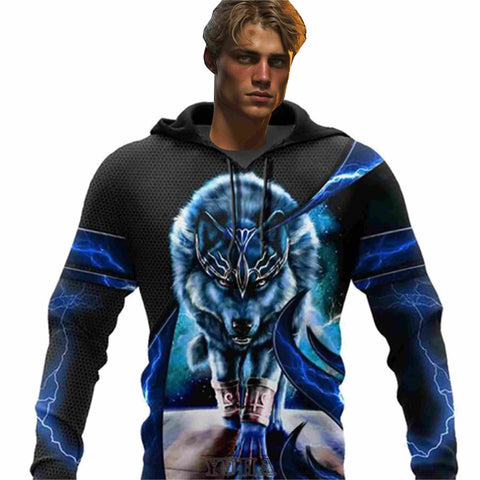 sweat shirt porté par un homme représentant le loup du roi viking