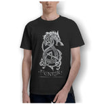 T-shirt loup viking fenrir fond noir dessin blanc