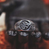 Chevalière viking ornée du sceau du loup fenrir - bague couleur argent