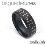 bague de couleur noire pour homme avec symboles runique de l'alphabet secret viking du futhark en couleur claire