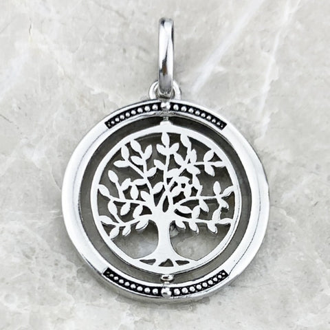 Pendentif rotatif en argent arbre de vie Yggdrasil