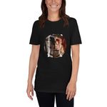 t-shirt noir avec symbole viking cheval et photogaphie communion entre femme et animal