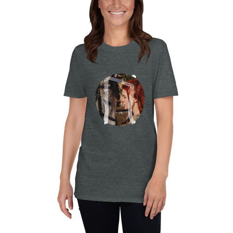 t-shirt gris foncé avec symbole viking cheval et photogaphie communion entre femme et animal