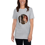 t-shirt gris sport avec symbole viking cheval et photographie communion entre femme et animal