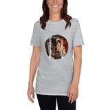 t-shirt gris sport avec symbole viking cheval et photographie communion entre femme et animal