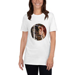 t-shirt blanc avec symbole viking cheval et photographie communion entre femme et animal